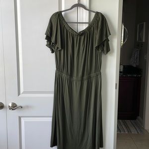 LOFT Army Green Off the Shoulder Dress Size Large